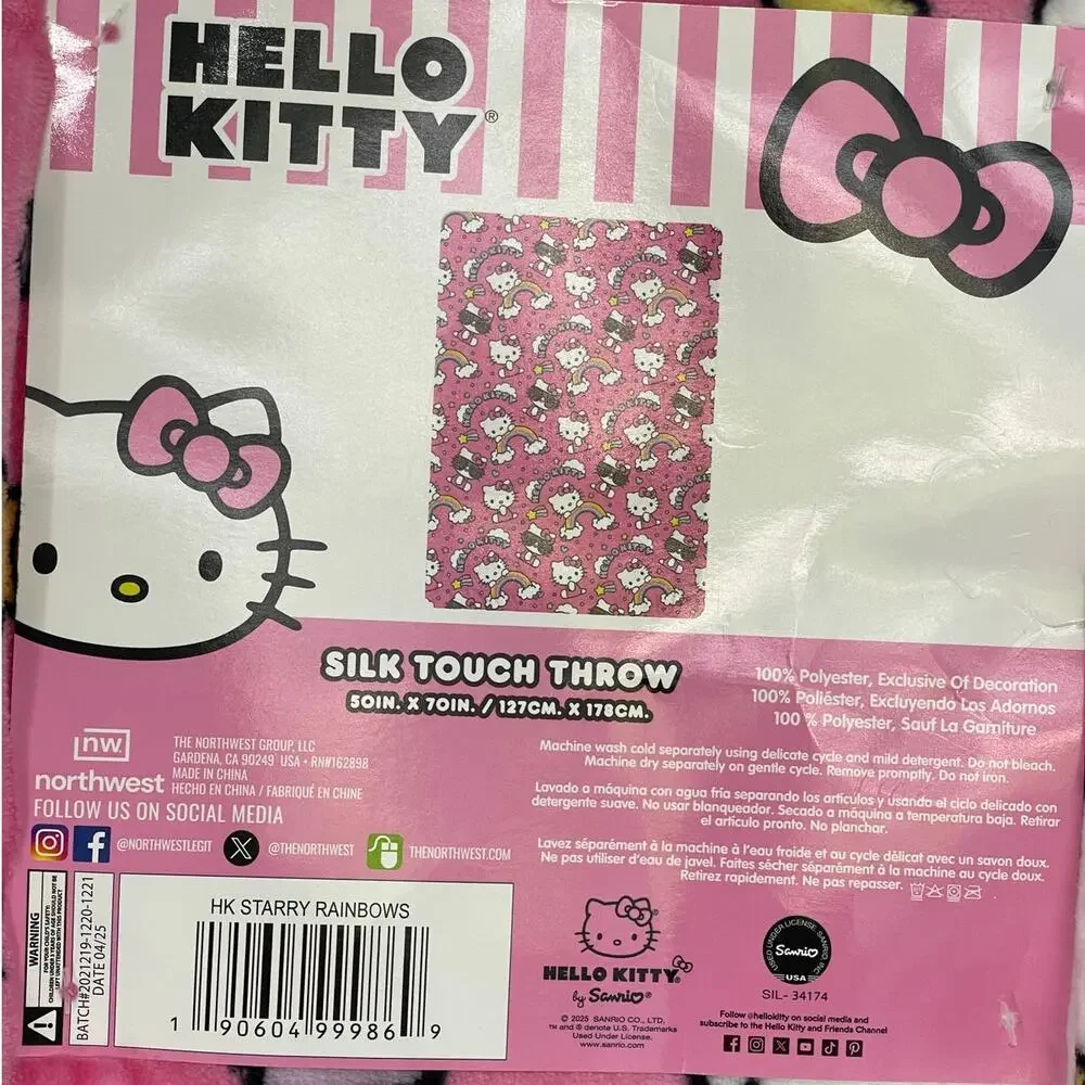 Hello Kitty Sanrio Silk Touch Throw Blanket 50 x 70 Starry Rainbows Pink NEW